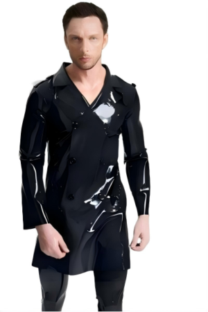 Latex Male Double-Breasted Three-Quarter Trench Coat