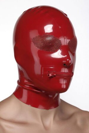 Latex Red Hood With Mouth Zipper